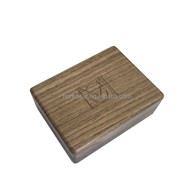 Mini Engagement Ring Holder Case Engraved Logo Black Walnut Keepsake Box with Magnetic Closure for Jewelry Earring Cufflinks