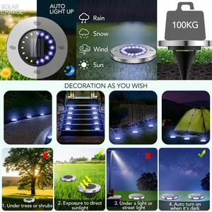 Thép không gỉ 16 LED ánh sáng mặt đất ấm trắng năng lượng mặt trời Powered không thấm nước cho sử dụng ngoài trời sạc năng lượng mặt trời đèn cỏ - Product Image 3