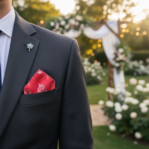 Pañuelo de bolsillo PES con estampado de canarios amarillos sobre flor de granada roja para hombre, talla única - Product Image 3