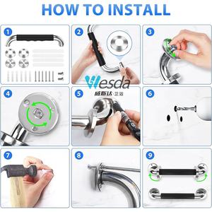 Wesda Barres d'appui antidérapantes en acier inoxydable pour le bain et la douche Rail de <span class=keywords><strong>toilette</strong></span> pour handicapés pour salles de bain Accessoire pour handicapés - Product Image 3