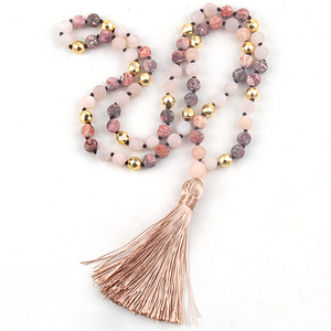 Pietra Naturale di modo Del Leopardo Della Banda perline Annodato Lunga Collana Della Nappa - Product Image 1
