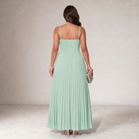 Vestido Maxi Plisado de Talla Grande para Mujer, Color Sólido, con Tirantes Finos, Busto Fruncido, Tela de Gasa, Cintura Natural, para Uso Diario y Fiestas