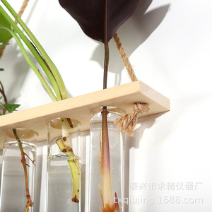 Seeking Excellence Wall Mounted Hydroponic Plant Holder 1 Layer 4 Tube Wooden Rack Glass Test Tube Decorative Home Greenery - Product Image 2