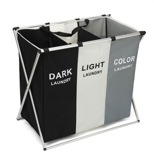 Logo Collapsible Large Laundry <strong>Hamper</strong> Waterproof Home Laundry Basket Dirty Clothes Storage Basket Three Grid Organizer Basket - Product Image 1