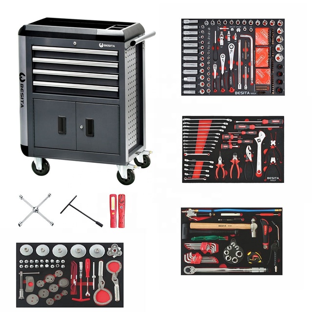 BESITA Hot Sale Tool Trolley Cabinet Box with Hand Tools Sets for Auto Vehicle Quick Repair and Maintenance