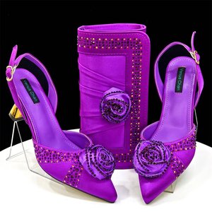 Chaussures à Talons Hauts pour Femme à Nœud Papillon en Strass, Ensemble Chaussures et Sac Italiens <span class=keywords><strong>de</strong></span> Luxe pour Femmes Africaines - Product Image 6