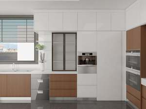 Armoires de cuisine modernes sur mesure avec finition mélamine, comptoirs en stratifié contreplaqué, y compris dosseret - pour usage domestique - Product Image 2