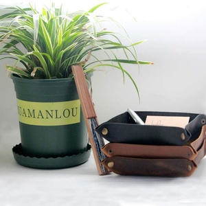 Custom Logo Genuine Crazy Horse Leather <b>Bedside</b> <b>Storage</b> Organizer Key Catchall Valet Leather Jewelry Tray - Product Image 6