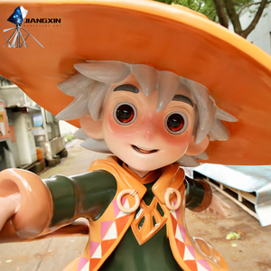 Cappello magico mago scultura-Stregone cartone animato in fibra di vetro con cappello a punta arancione e abito geometrico per parchi a tema/decorazione Fantasy - Product Image 4