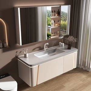 Modern White Smart MDF Bathroom Vanity Cabinet with LED Anti-fog <b>Mirror</b> <b>Wall</b>-Mounted Ceramic Sink - Product Image 2