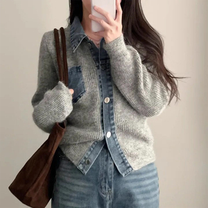 Suéter de Punto Casual de Moda para Mujer, Invierno 2025, Nuevo, con Diseño de Empalme de Mezclilla, Manga Larga - Product Image 3