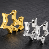 Pendientes Huggie Rectangulares con Forma de Estrella Poligonal, Diseño Geométrico Vanguardista, Joyería de Acero Inoxidable en Oro y Plata