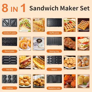 Sogany 8 In 1 beberapa piring pemanggang roti garis produksi wafel tekan portabel pembuat Sandwich