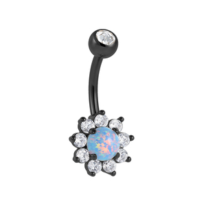 Nhà máy tùy chỉnh ASTM F136 Titan bụng nút Vòng giữa màu xanh Opal bên cạnh <span class=keywords><strong>9</strong></span> màu trắng Zircon rốn cơ thể piercing đồ trang sức - Product Image 4