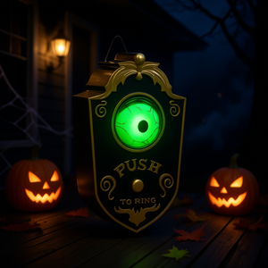 Decoración de timbre de puerta de Halloween, estilo clásico de plástico, diseño de ojo verde con botón para tocar, para suministros festivos - Product Image 2
