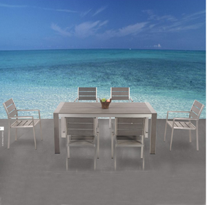 Juego de Mesa y Sillas de Comedor <span class=keywords><strong>para</strong></span> Jardín, <span class=keywords><strong>Patio</strong></span> o Balcón, Modelo Bertha OEM, en Plástico Imitación <span class=keywords><strong>Madera</strong></span> y Aluminio Cepillado, Muebles de Exterior - Product Image 5
