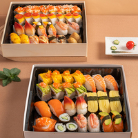 Boîte à bento en bois recyclable artisanale de qualité supérieure, compartiments carrés, impression dorée, conteneur de service personnalisé pour