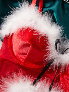 Conjunto de Lencería <span class=keywords><strong>Sexy</strong></span> sin Tirantes con Adornos de Pompones y Malla de Terciopelo, Estilo Europeo y Americano, para Navidad - Product Image 5