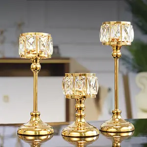 LK20190906-27 Luckygoods热卖婚礼活动水晶支柱蜡烛高大金色玻璃烛台