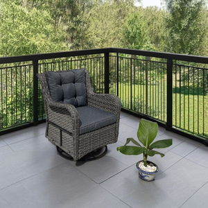 Silla giratoria moderna y cómoda de ratán PE para exteriores con estructura de acero gris y cojín impreso a todo color, directamente desde Vietnam. - Product Image 2