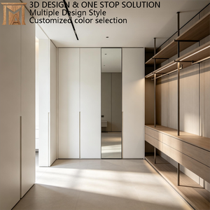 <span class=keywords><strong>Armoire</strong></span> blanche personnalisable pour chambre à coucher avec miroir et portes de rangement élégantes sans poignées - Product Image 1