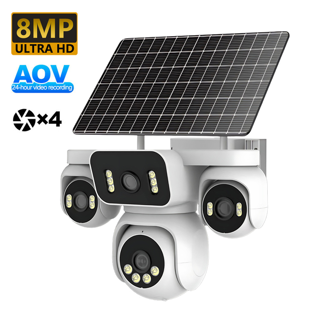 20MP AOV 4Lens Solar Cctv Camera Outdoor Ip66 Waterproof Two-Way Voice Color Night Vision 4G/Wifi Wireless Security Camera