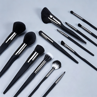 Set Kuas Makeup Profesional Berkualitas Tinggi, Eksklusif, Custom Private Label Hitam 13 Buah, Foundation 500