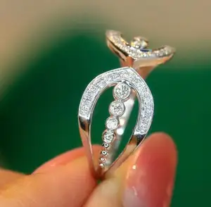 Open Band Ring Round Diamond Setting Wedding Unisex Strap Ring