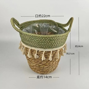 Handmade Straw Woven <b>Basket</b> With Tassels Round <b>Storage</b> <b>Basket</b> For Plants And Decor Small Size - Product Image 4