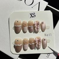 Faux ongles à presser faits main, personnalisés, nude, à motif écossais, effet œil de chat, nœud 3D, ombré, forme ovale et cercueil 057 058 059 060