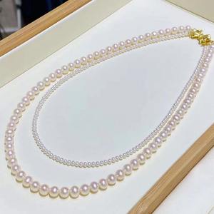 Collier en perles d'eau douce à double couche avec cercle de 3 mm et cercle parfait de 7 mm, chaîne en argent Zhuji et chaîne de pull blanche - Product Image 1