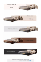 Lit en cuir véritable de style italien haut de gamme, atmosphérique, moderne, minimaliste, avec un grand sac souple, cadre en bois pour un luxe léger, chambre principale