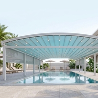 Pergola rétractable en PVC imperméable sur mesure pour hôtel, complexe hôtelier, terrasse au bord de la piscine