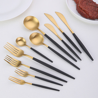 Bulk Wholesale Black Handle Matte Gold Cutlery Stainless Steel Flatware Set