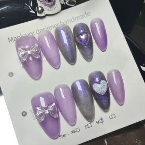 Precio de Fábrica al por Mayor, Estilo Morado, 10 Piezas/Juego, <span class=keywords><strong>Uñas</strong></span> Acrílicas Hechas a Mano, <span class=keywords><strong>Uñas</strong></span> Postizas de Cobertura Completa, Marca Privada - Product Image 2