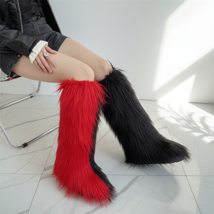 <span class=keywords><strong>Stivali</strong></span> <span class=keywords><strong>Alti</strong></span> da Donna Libi Autunno Inverno Caldi in Peluche con Nappe, Suola in Gomma, <span class=keywords><strong>Tacco</strong></span> Piatto 3cm, Colore Solido, di Tendenza - Product Image 1