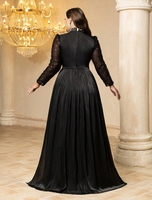 Robe de soirée/mariage formelle ajustée pour femme grande taille, col montant, manches à volants, ornée de strass faits main, effet lumineux