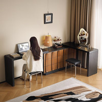 Bureau d'ordinateur et coiffeuse intégrés avec tiroirs, style médiéval vintage, en bois massif, pour chambre et usage domestique