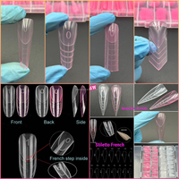 N17130 Capsules d'extension d'ongles en gel réutilisables, 14 tailles, forme double, capsules cercueil effilées