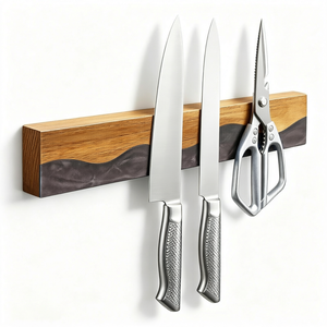 Porte-couteaux magnétique en acier inoxydable et résine de bois, 16 pouces, à fixer au mur, organisateur d'outils de cuisine, pour couteaux de chasse - Product Image 1
