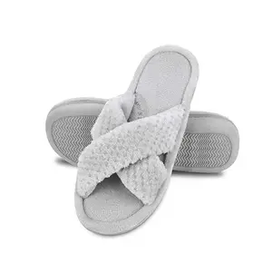 Memory Foam Slip On Home Slippers For Women With Indoor Outdoor Arch Support Rubber Sole Women's Open Toe Cross Slipper