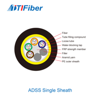 OEM Factory ADSS Autoportante 12 24 48 Core SM G652D Cable de fibra óptica aérea de funda única