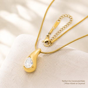 Collar Clásico con Colgante de Zirconia en Forma de Lágrima, Chapado en Oro de 18K, Cadena de Serpiente de Acero Inoxidable 316L, Resistente al Agua, Piedra Natural, para Hombre - Product Image 4