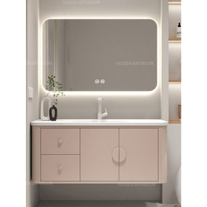 Meubles <span class=keywords><strong>de</strong></span> salle <span class=keywords><strong>de</strong></span> bain couleur crème haute brillance <span class=keywords><strong>avec</strong></span> armoire latérale <span class=keywords><strong>de</strong></span> toilette <span class=keywords><strong>lavabo</strong></span> armoire miroir LED pour salles <span class=keywords><strong>de</strong></span> bain - Product Image 2