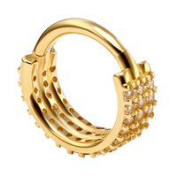 Boucles d'oreilles en métal éternel, or massif 14K, à Triple ligne pavée, Segment CZ, nez Clicker, anneau à charnière, bijoux Bodi piercing