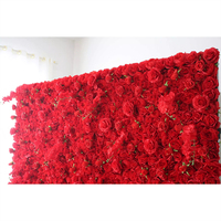Décoration de mariage A3, panneau de fond mural de fleurs rouges 8ft x 8ft, mur de fleurs artificielles en soie 3D 5D enroulable