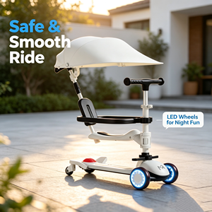 Nouveauté : Trottinette multifonctionnelle pour bébé et enfant, pliable et réglable, 6 en 1 avec siège, musique et lumières - Product Image 2