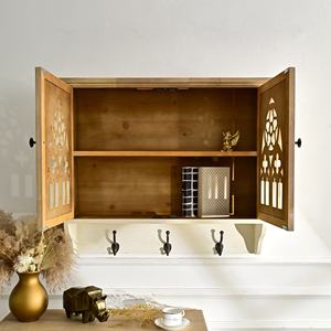 INNOVA Panneau décoratif mural artisanal en bois sculpté, style ferme, avec crochets de rangement pour salon - Product Image 4