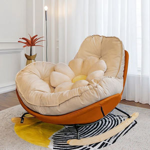 เก้าอี้พักผ่อนเดี่ยวทันสมัย สไตล์หรูหราเบาๆ สำหรับห้องนั่งเล่น ระเบียง เฟอร์นิเจอร์ผ้าและไม้ เก้าอี้โยกเพนกวิน โซฟาพักผ่อน - Product Image 5