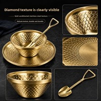 Ensemble de 3 bols à dessert modernes de style coréen en acier inoxydable, écologiques et compatibles lave-vaisselle, forme en V, martelé diamant, pour glaces et coupes glacées